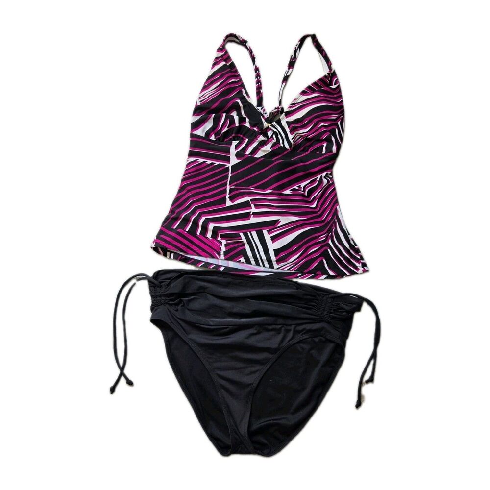 Cole of California Tankini Swimsuit 2 Piece Pink Black Geometric Print S M Set